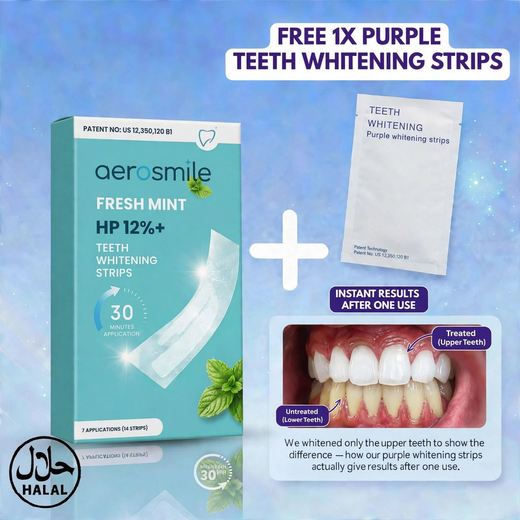 AERO SMILE Pro 6X Whitening Strips – 12% HP + FREE 1x PURPLE STRIPS